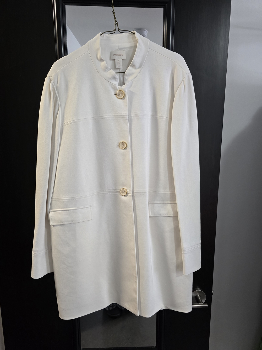 Chico's Stretch Rayon Blend Long Line Button Topper Jacket – 3 / XL
